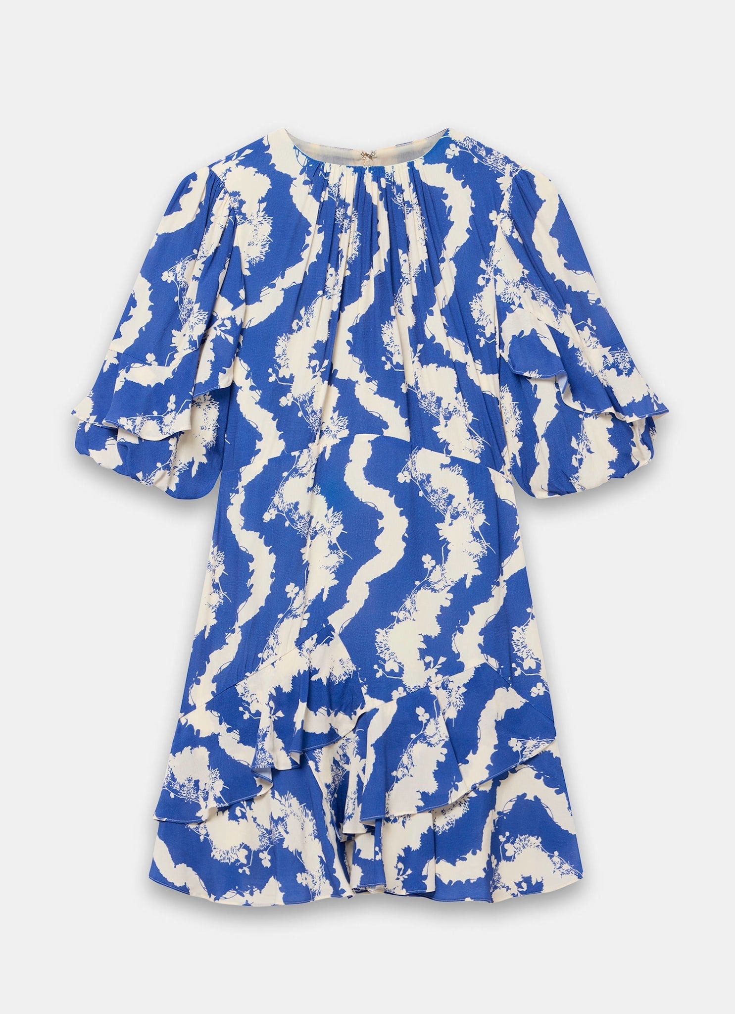 Blue Print Ruffle Mini Dress