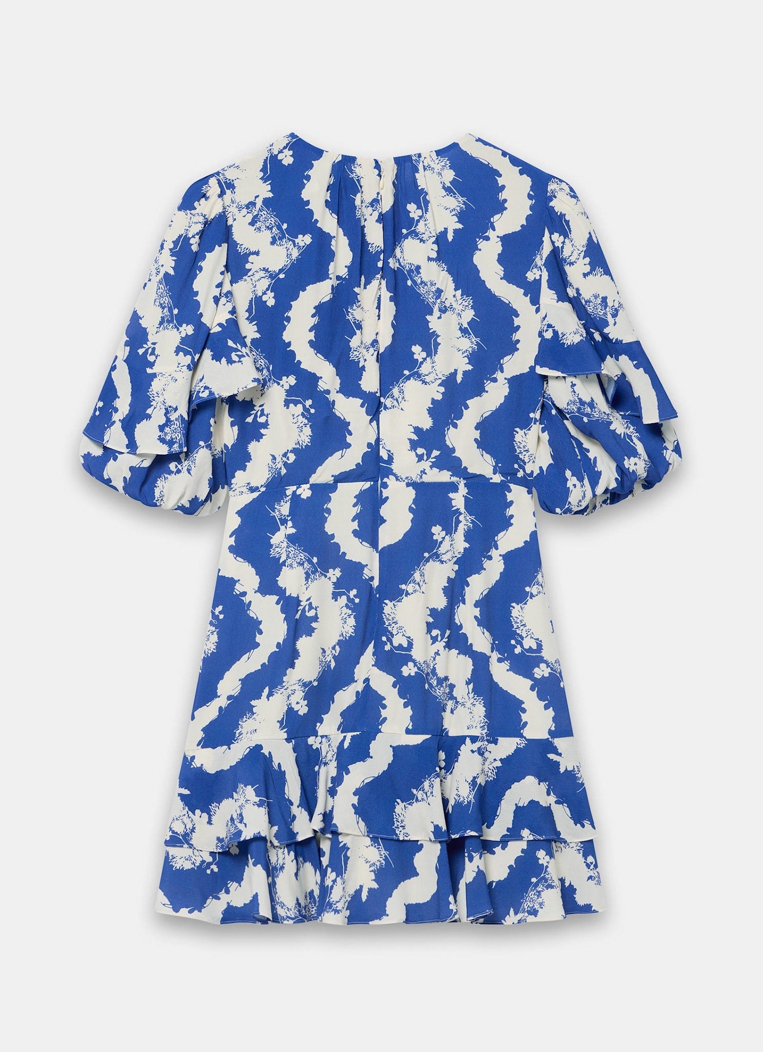 Blue Print Ruffle Mini Dress