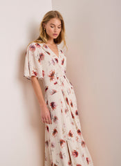 Cream Floral Print Midi Dress
