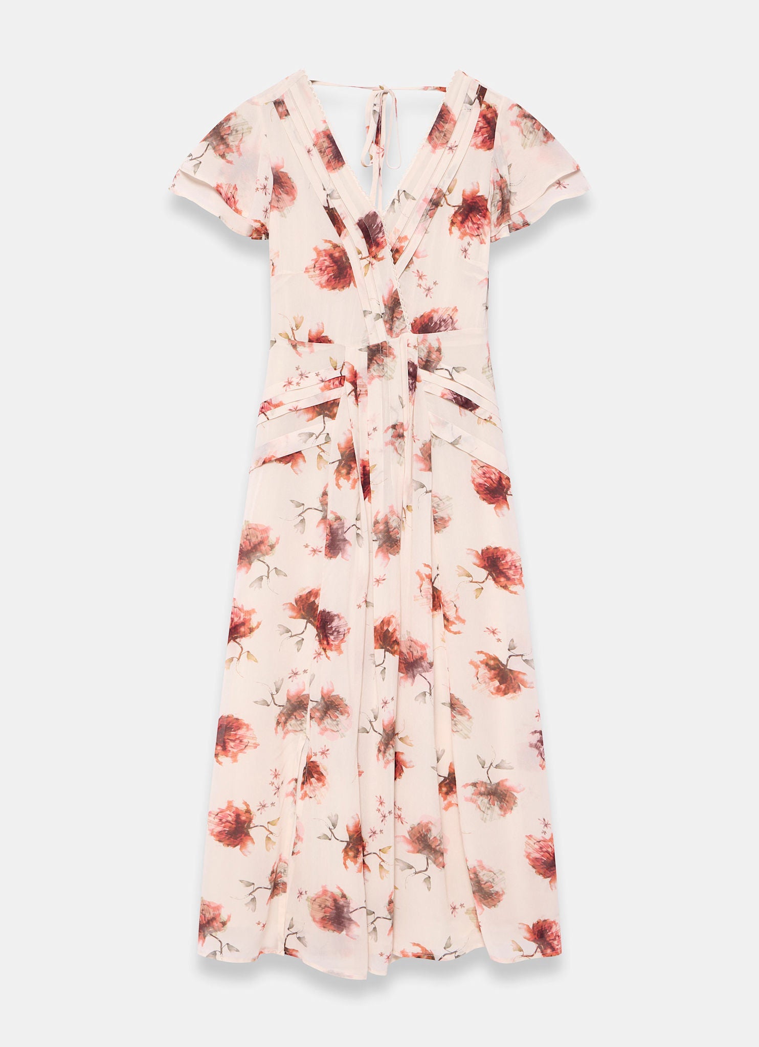 Cream Floral Print Midi Dress