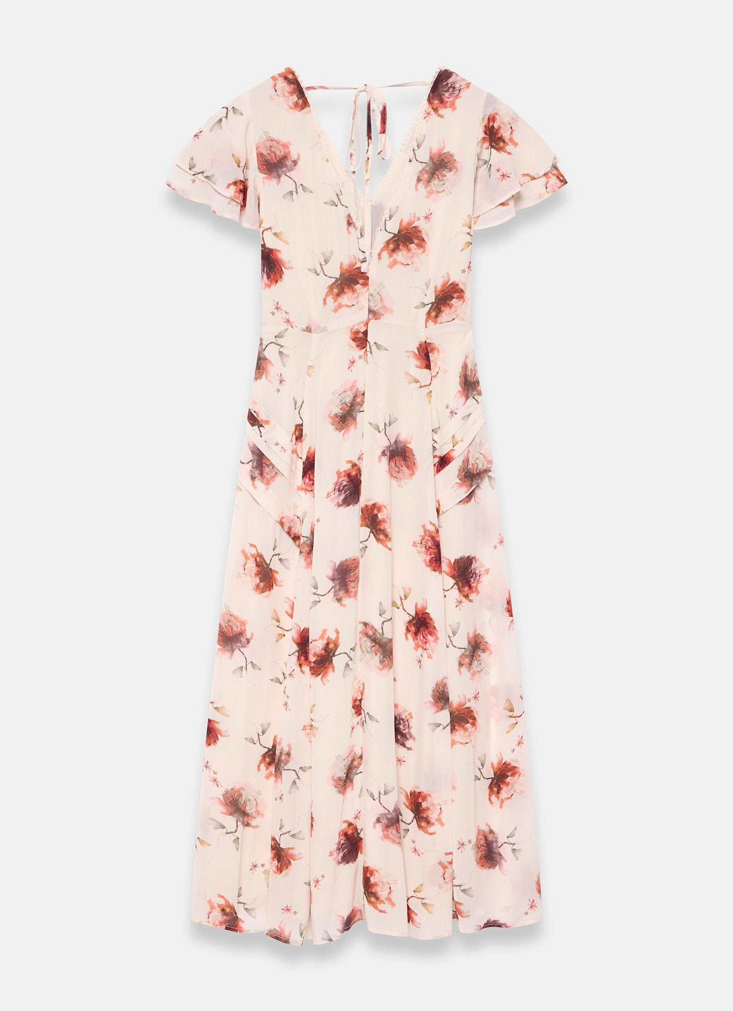 Cream Floral Print Midi Dress