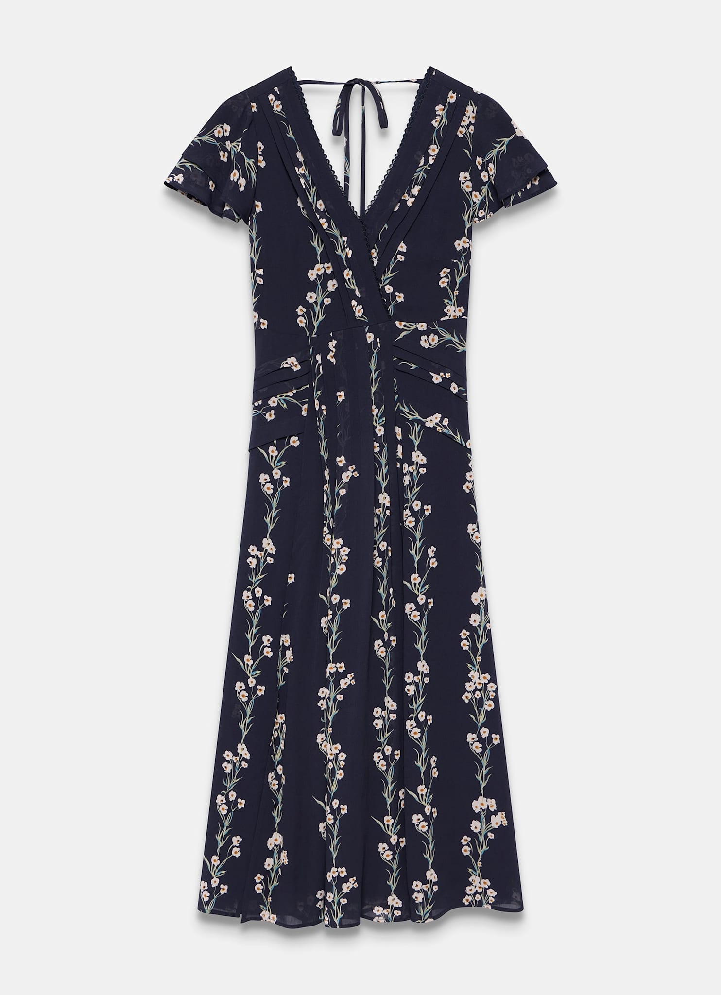 Navy Floral Print Midi Dress