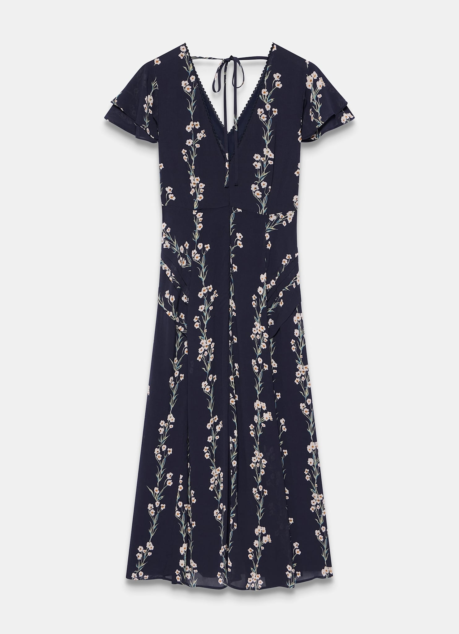 Navy Floral Print Midi Dress