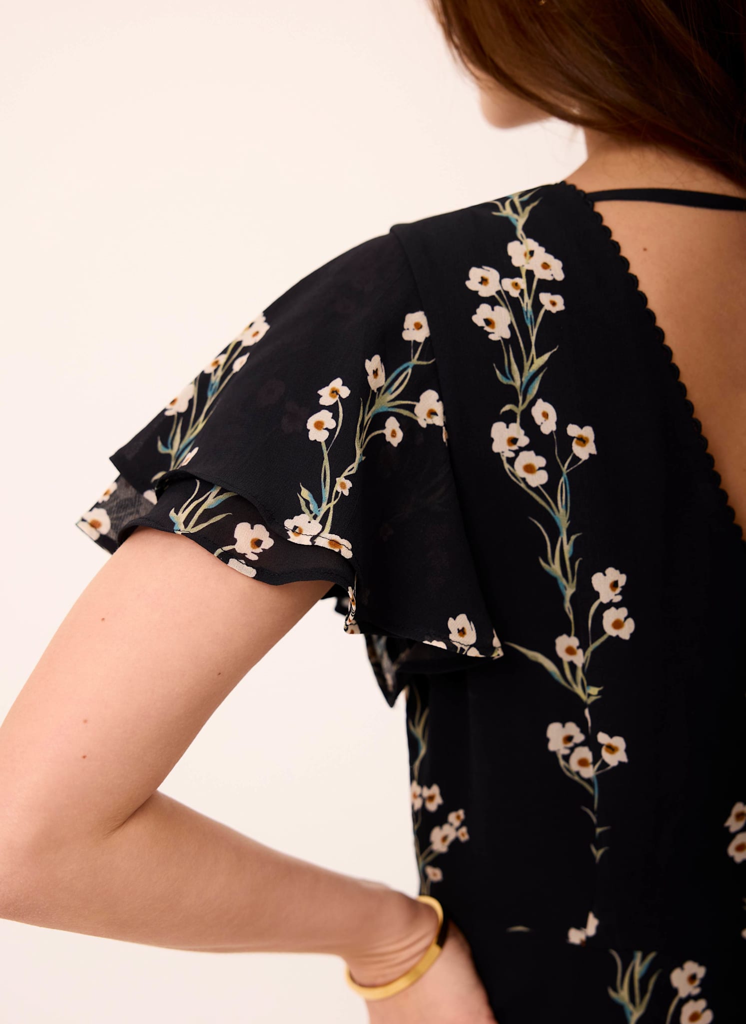 Navy Floral Print Midi Dress