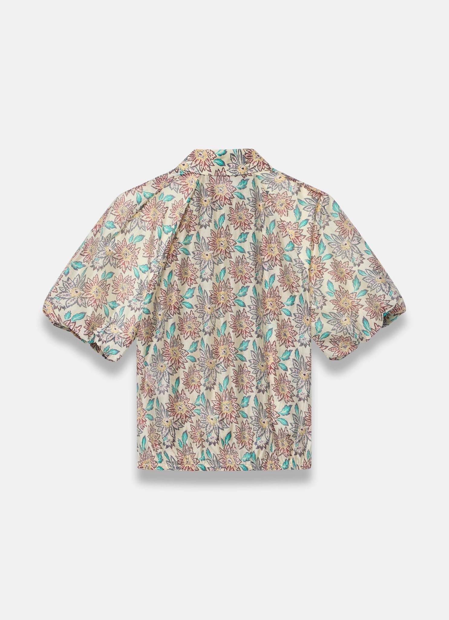 Green Floral Print Puff Sleeve Shirt