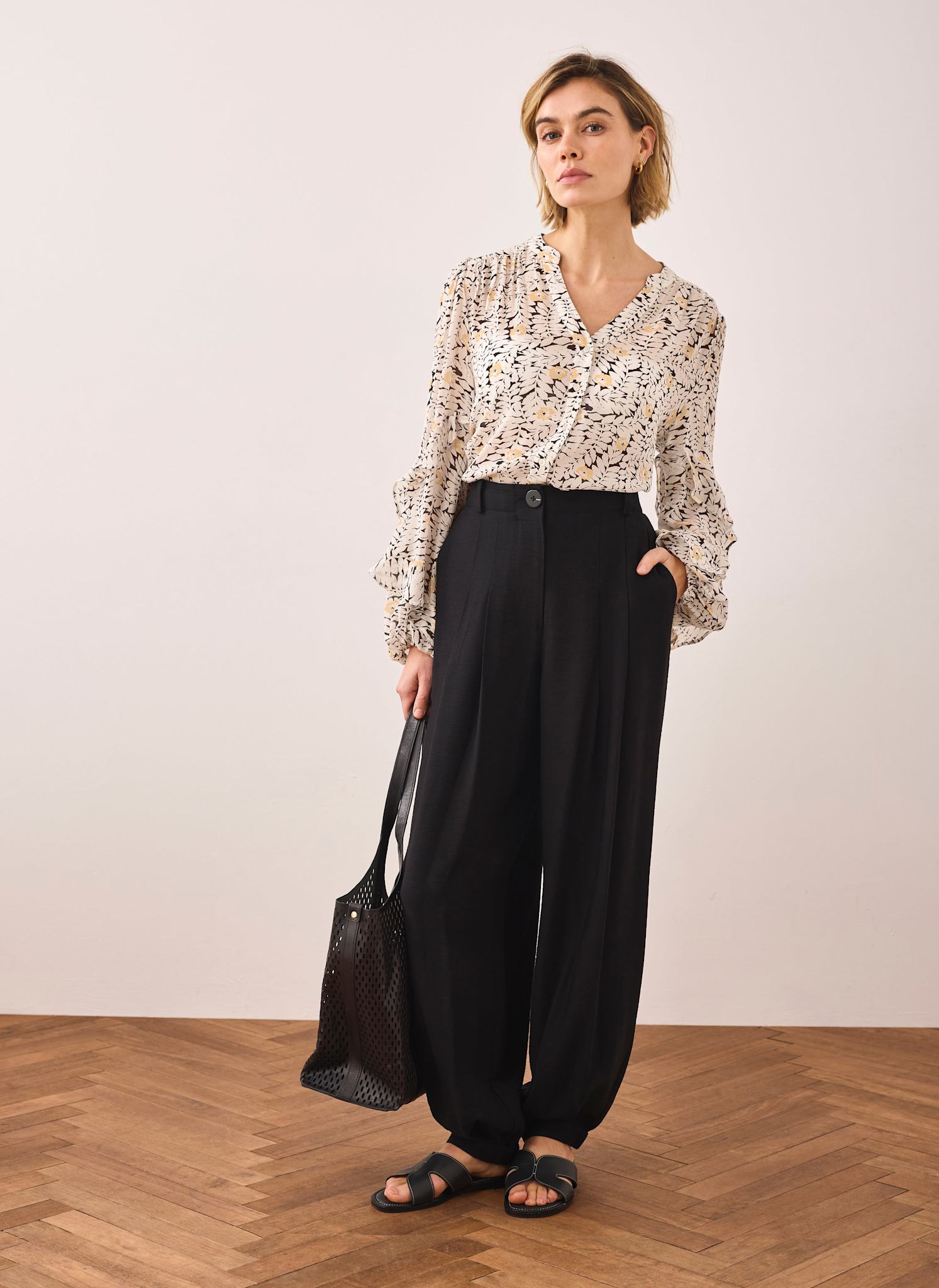 Floral Print Ruffle Blouse