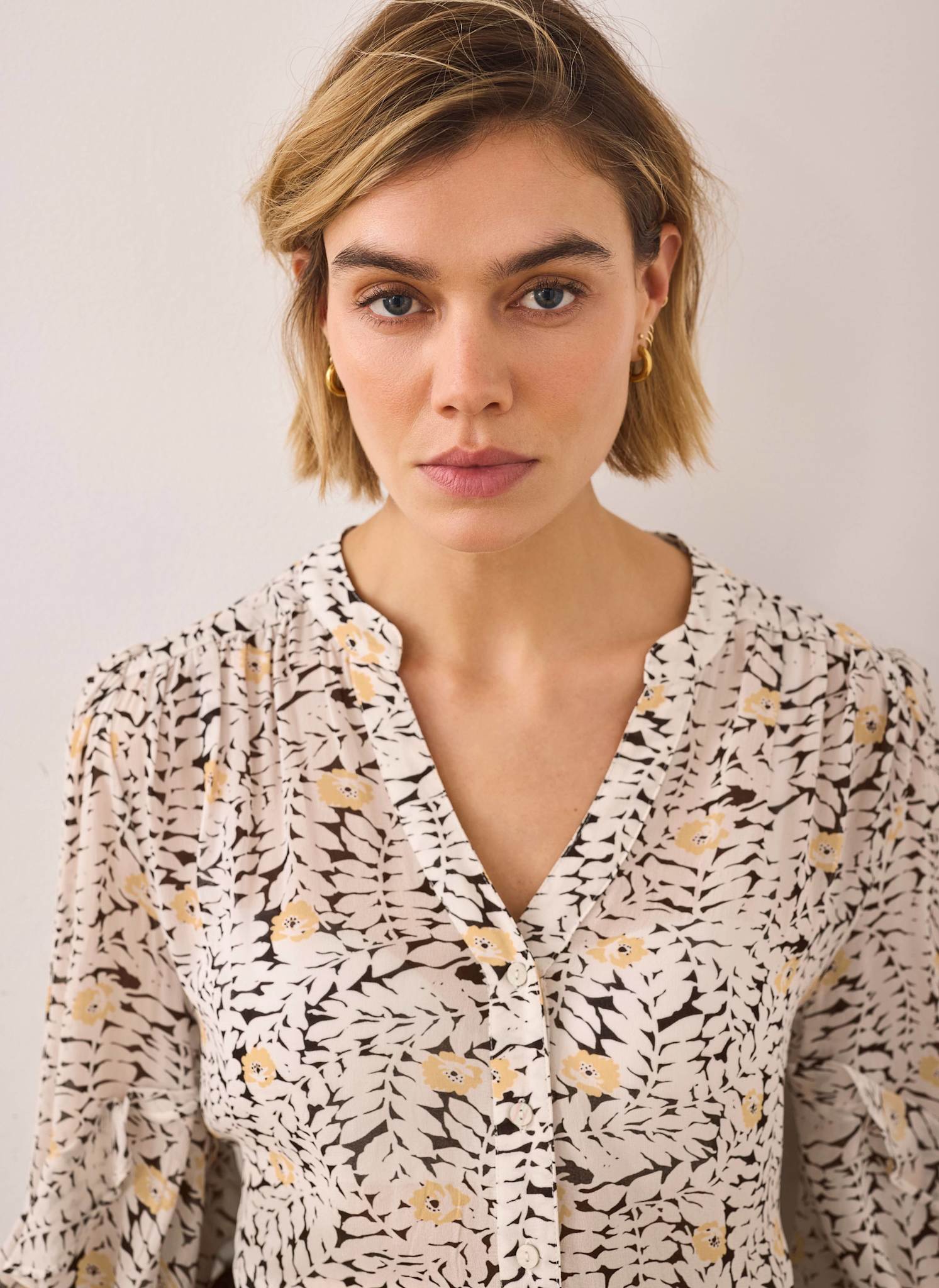Floral Print Ruffle Blouse