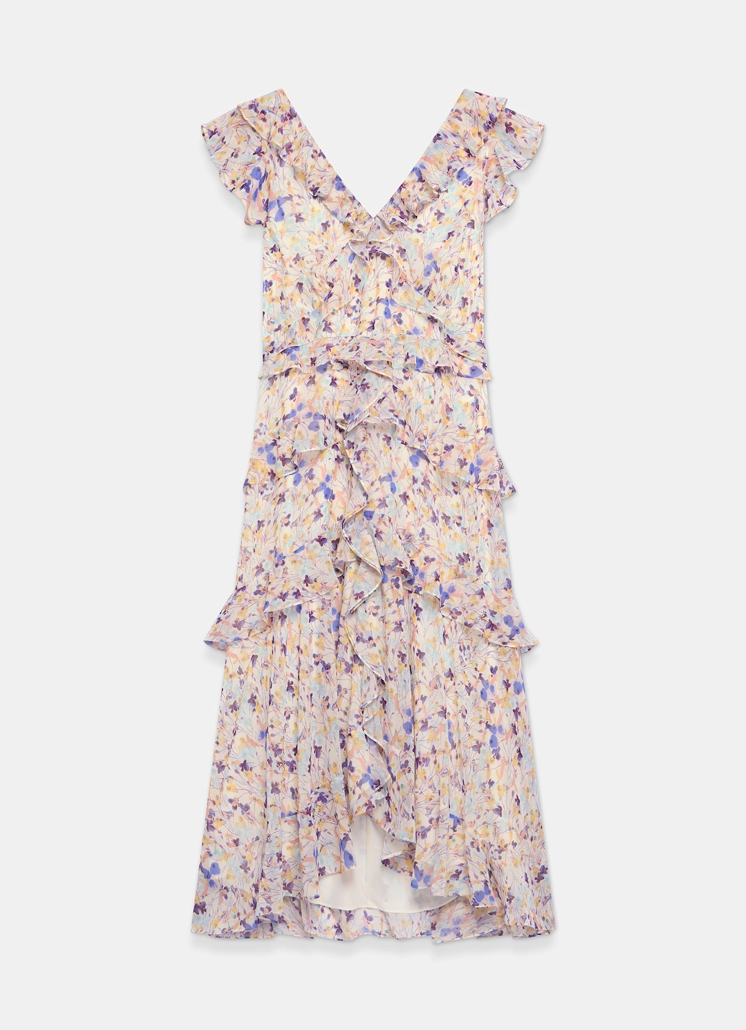 Blue Floral Print Ruffle Midi Dress