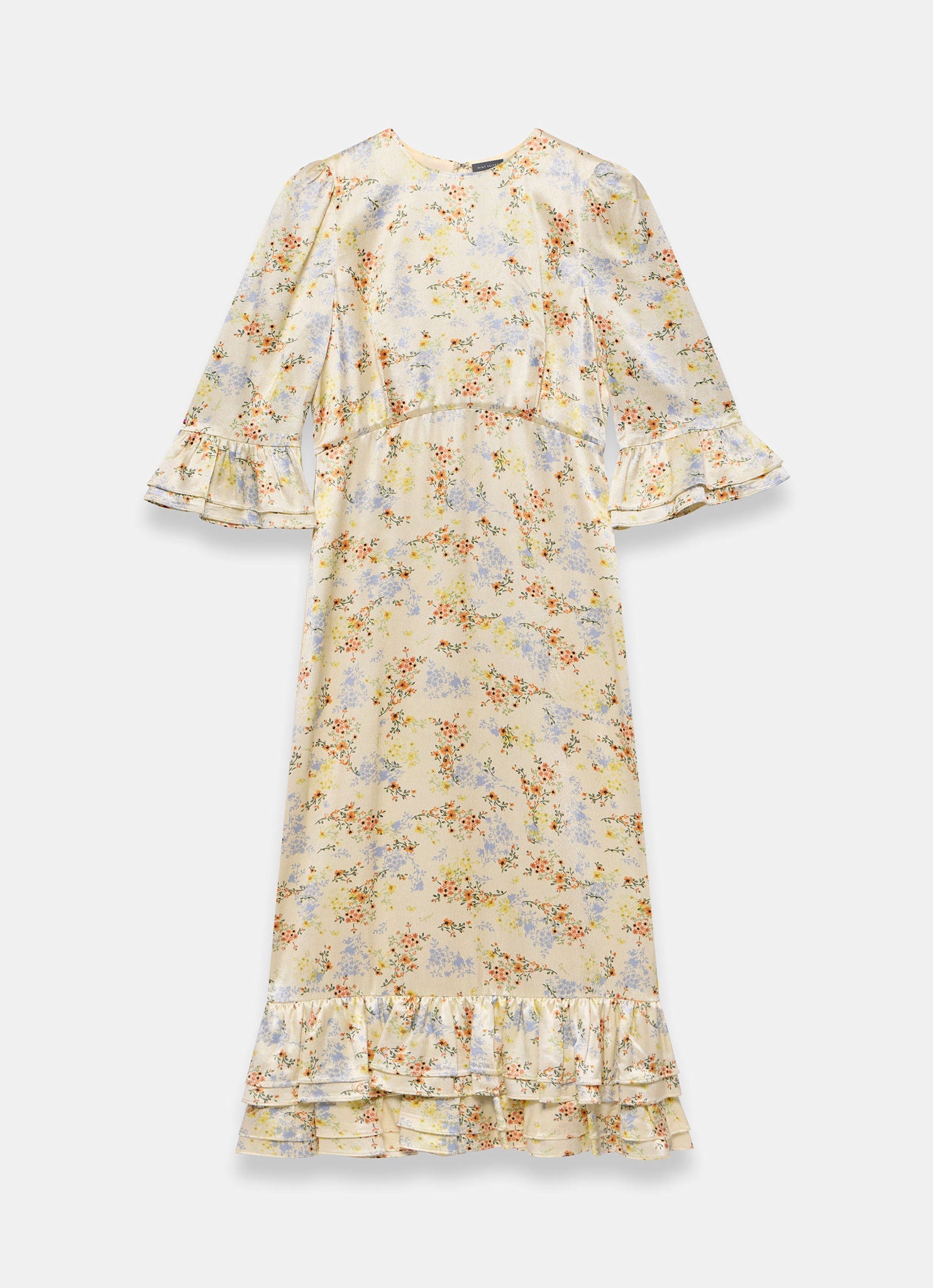 Yellow Floral Print Satin Midi Dress