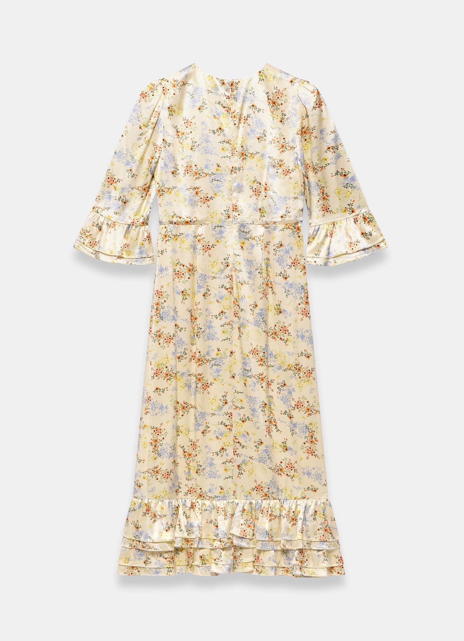 Yellow Floral Print Satin Midi Dress