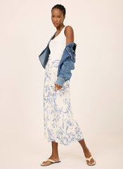 Blue Floral Print Slip Skirt