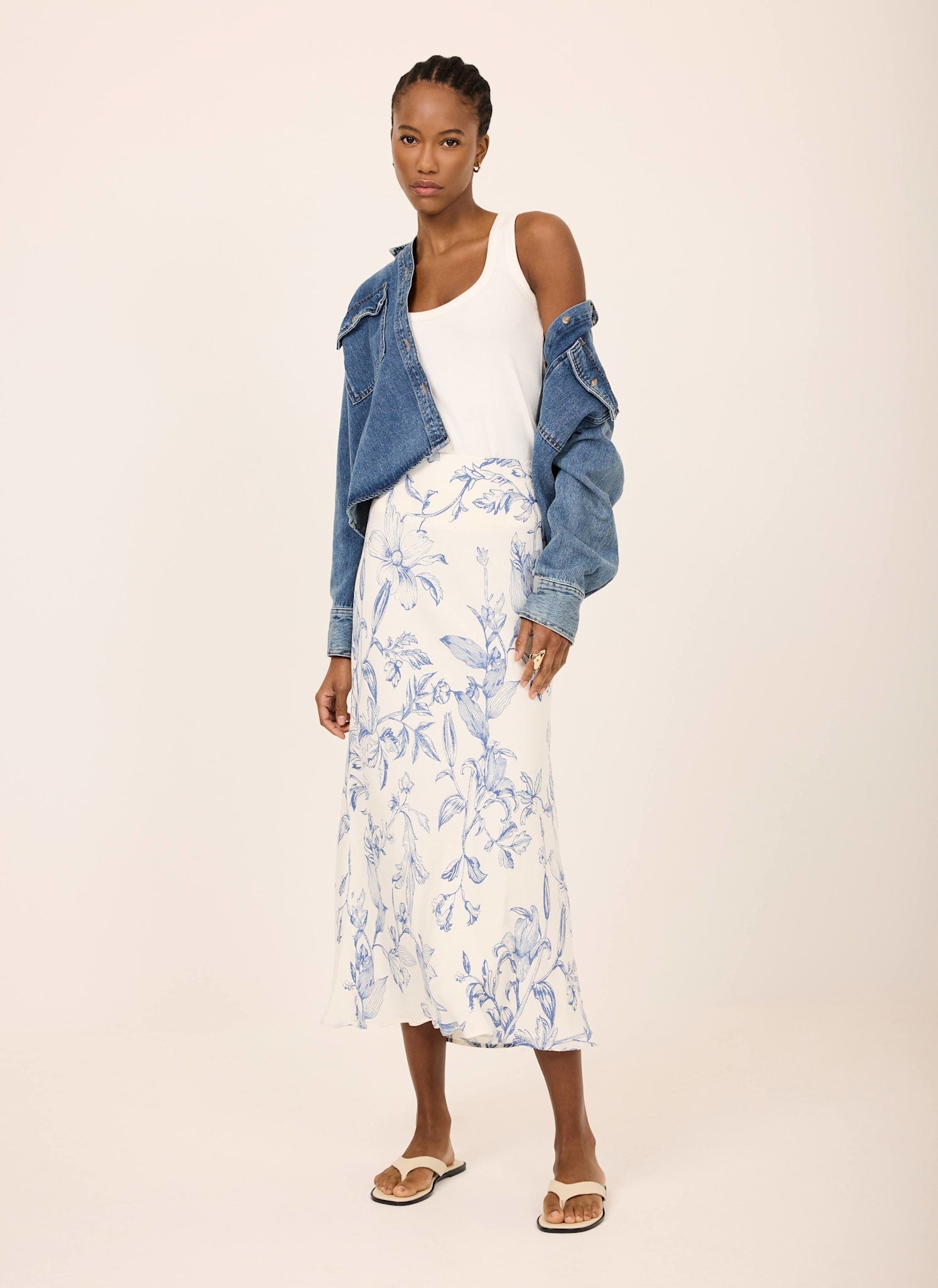 Blue Floral Print Slip Skirt