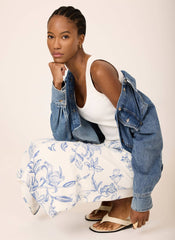 Blue Floral Print Slip Skirt