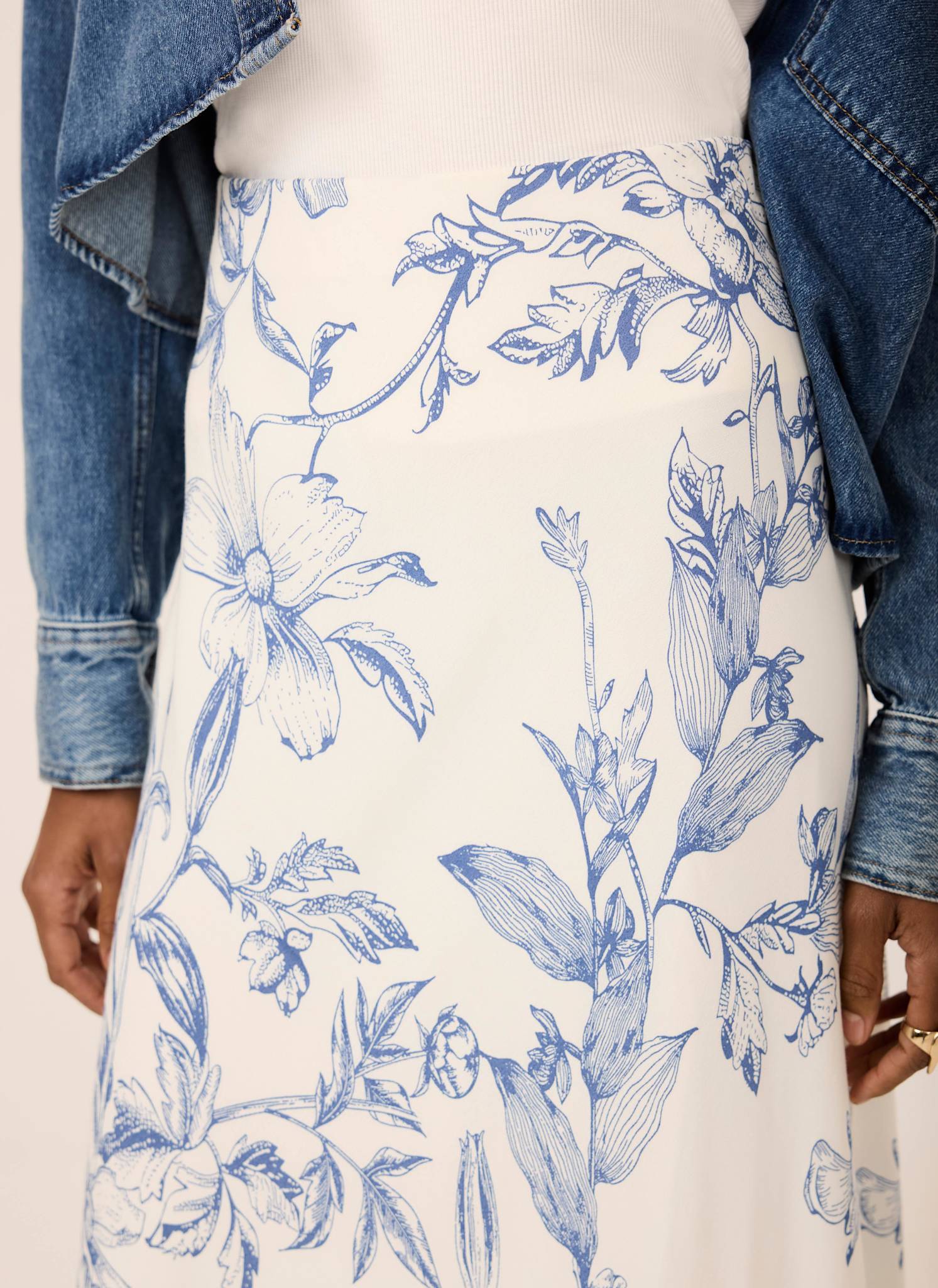 Blue Floral Print Slip Skirt