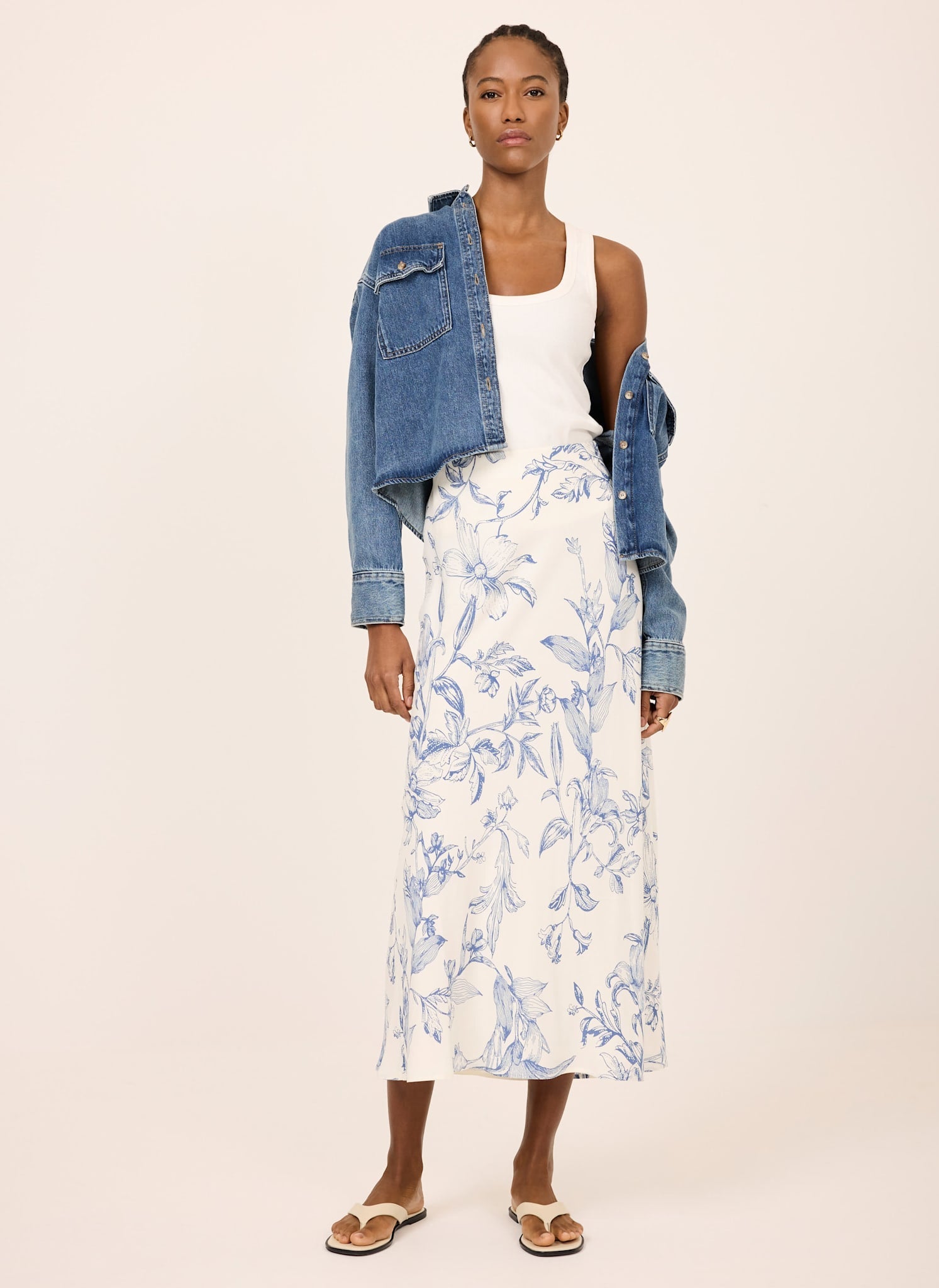 Blue Floral Print Slip Skirt