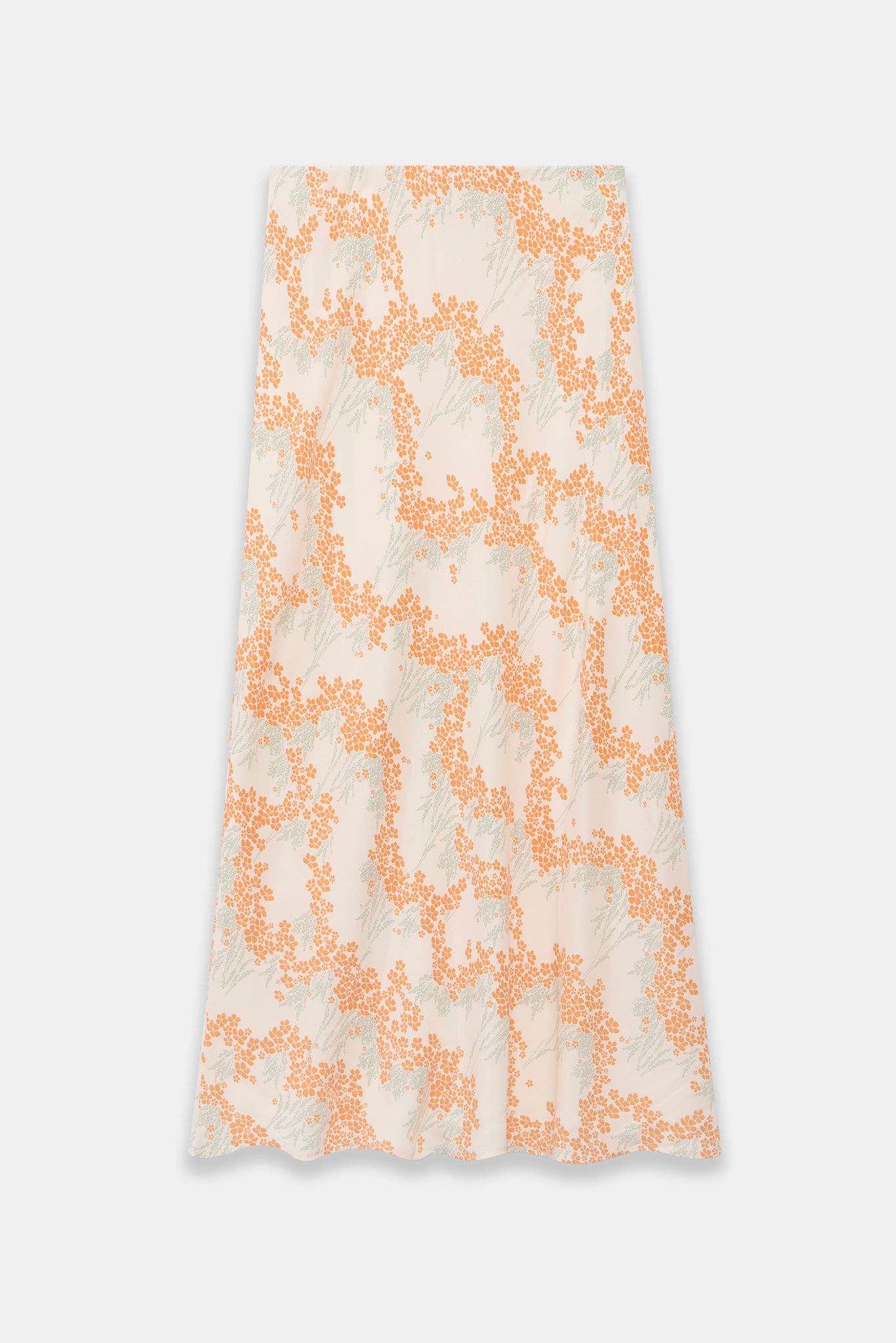 Cream Floral Print Midi Slip Skirt