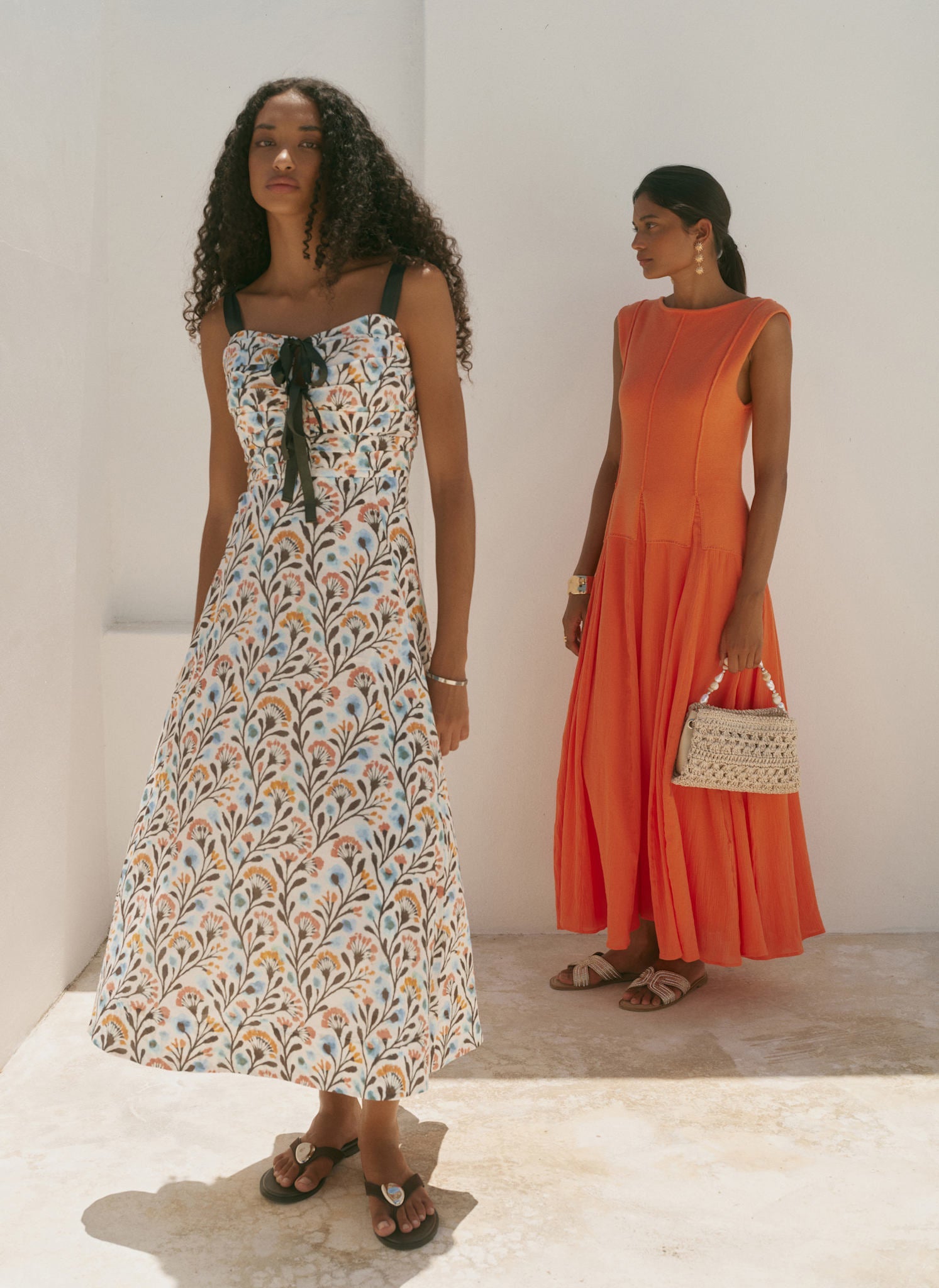 Blue Cotton Floral Print Midi Dress