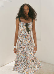 Blue Cotton Floral Print Midi Dress