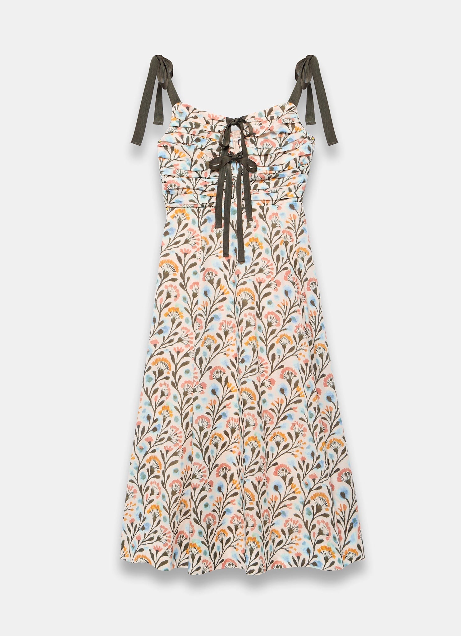 Blue Cotton Floral Print Midi Dress