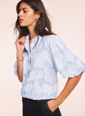 Blue Cotton Jacquard Striped Shirt