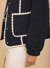 Navy Floral Jacquard Quilted Jacket