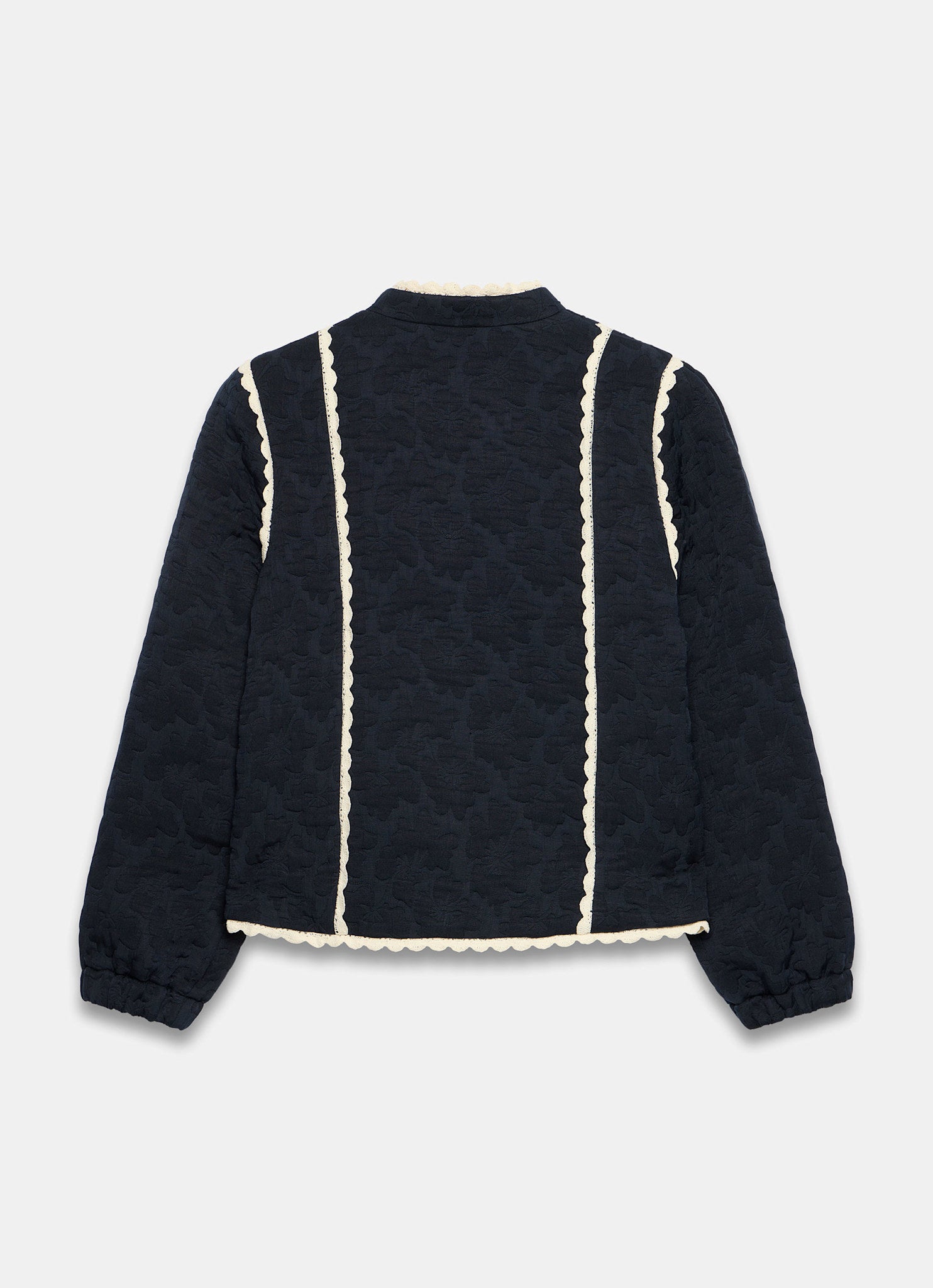 Navy Floral Jacquard Quilted Jacket
