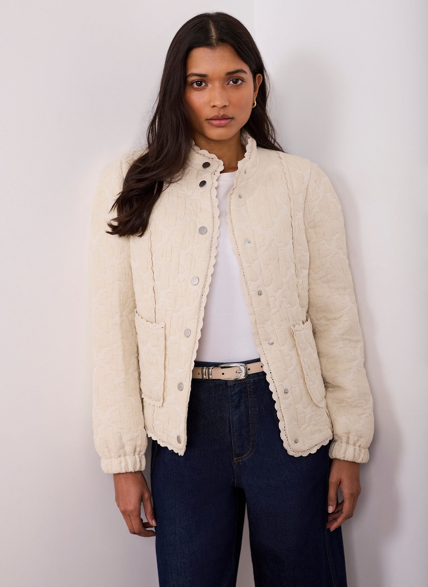 Cream Floral Jacquard Quilted Jacket