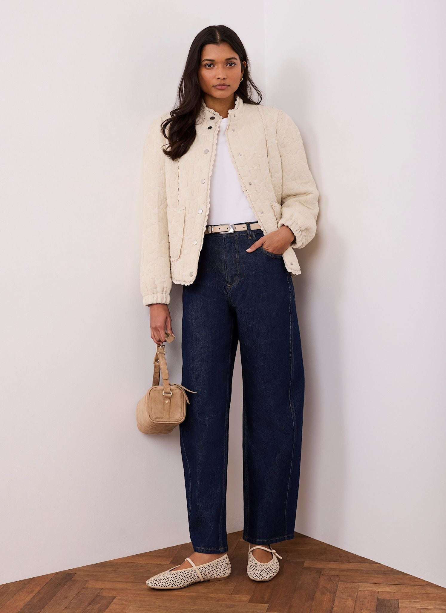 Cream Floral Jacquard Quilted Jacket