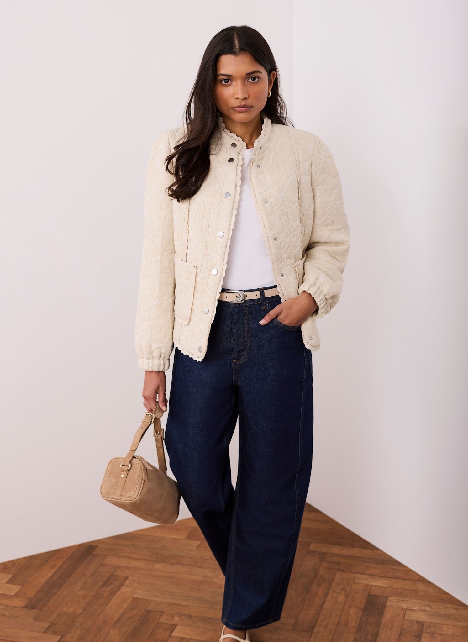 Cream Floral Jacquard Quilted Jacket