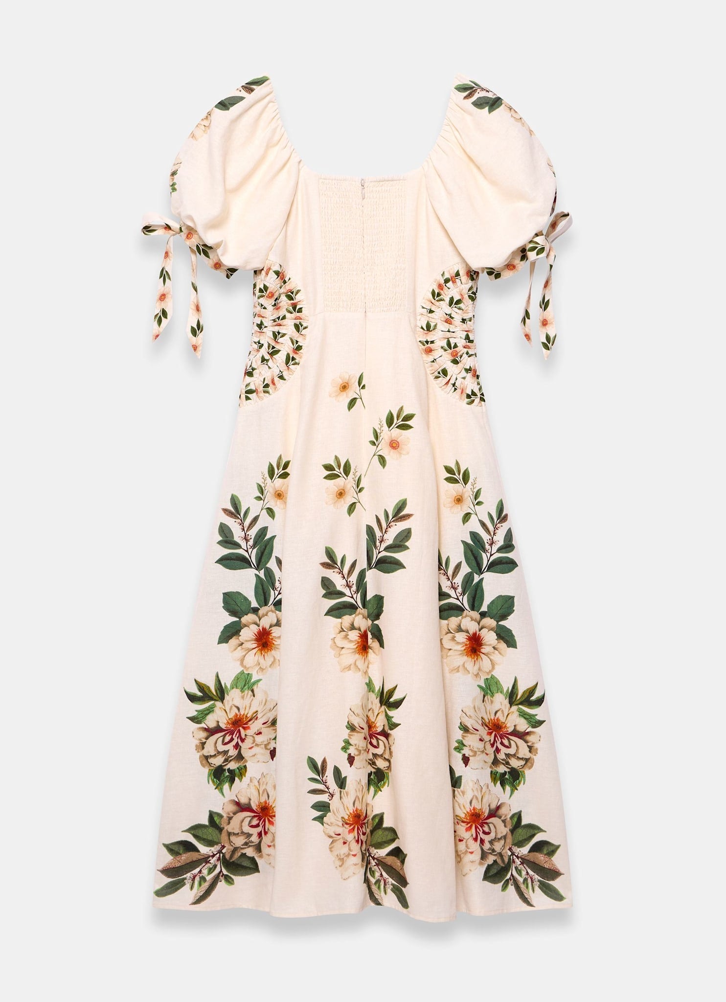 Cream Linen Blend Floral Print Midi Dress