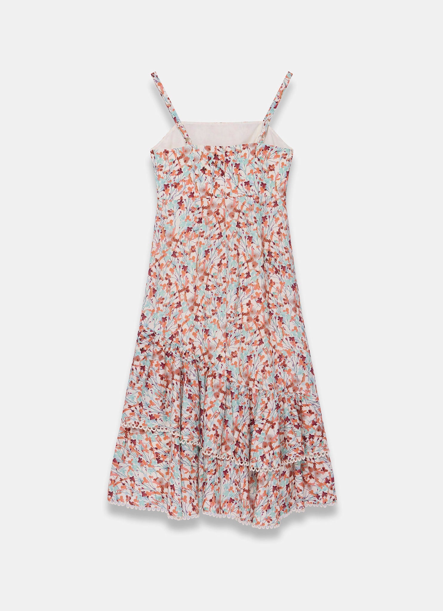 Orange Floral Print Linen Blend Ruffle Midi Dress