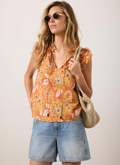 Orange Cotton Floral Print Top