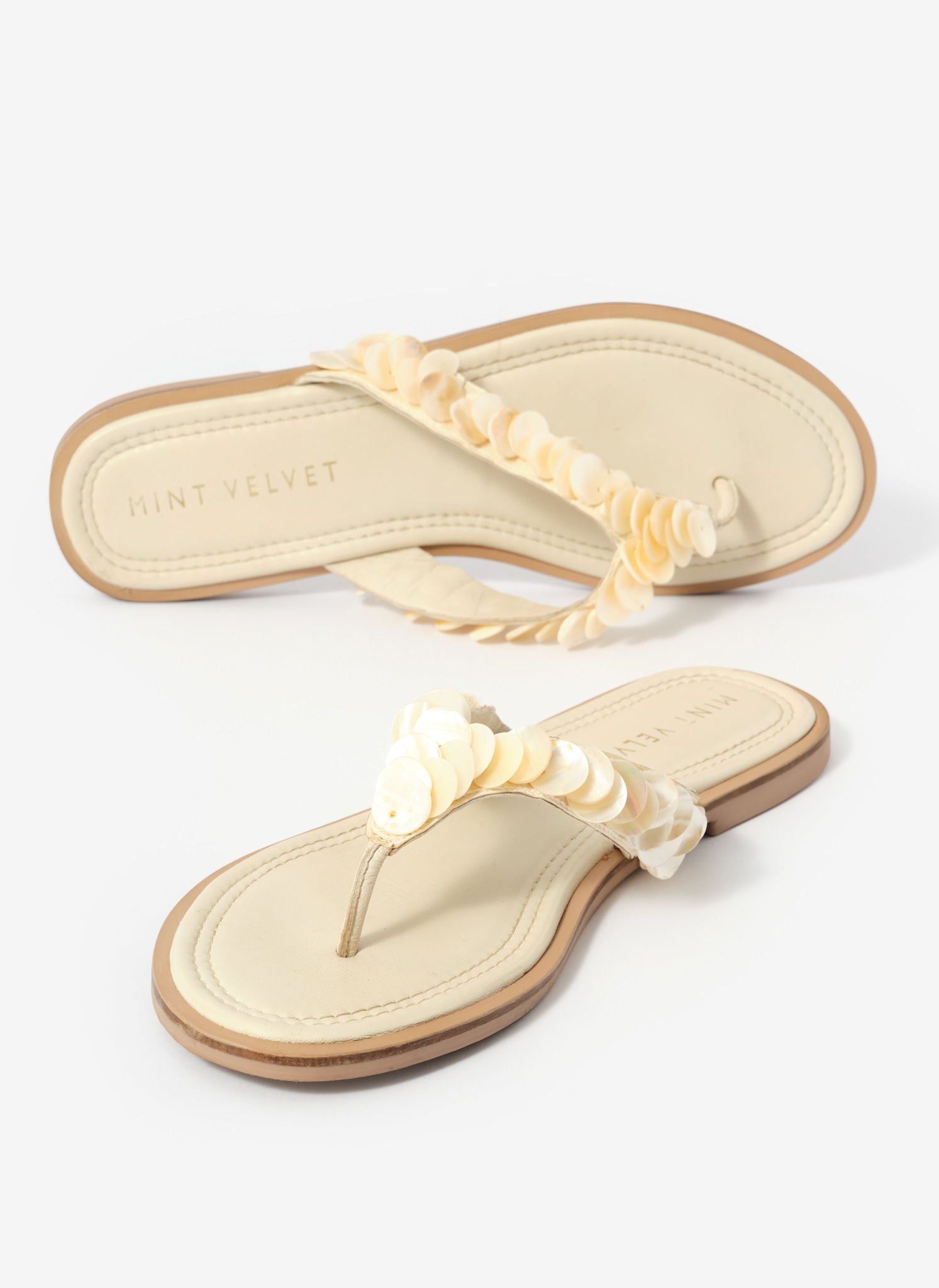 Freya Cream Pearl Detail Flip Flop Sandals