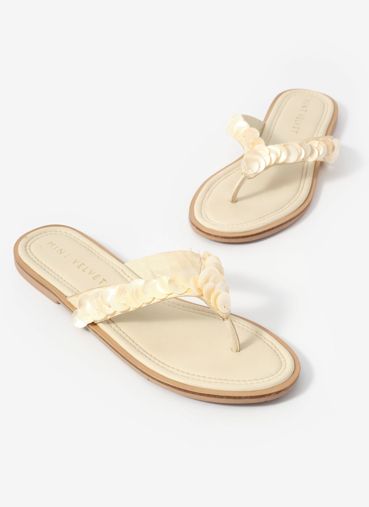 Freya Cream Pearl Detail Flip Flop Sandals