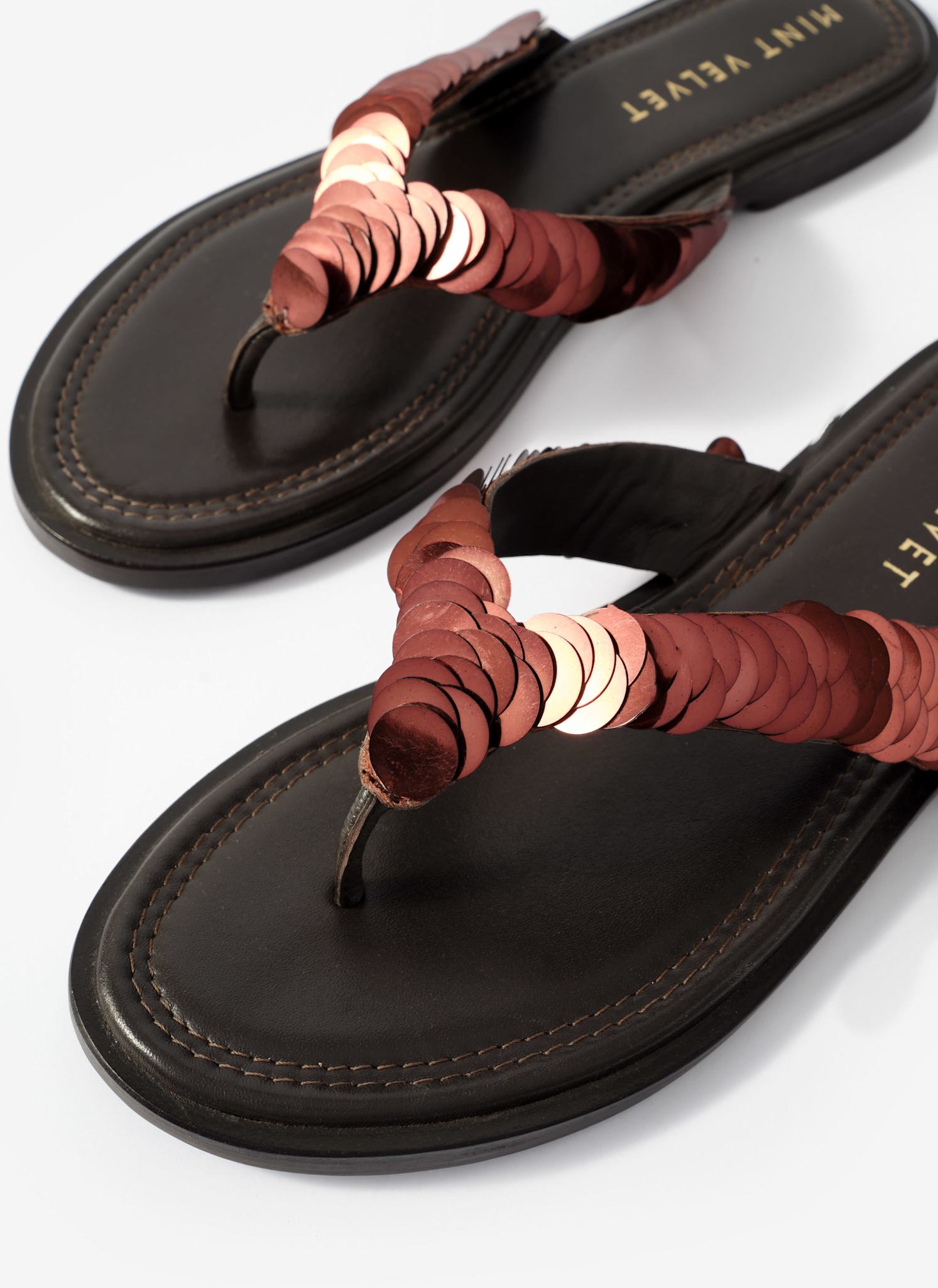 Freya Brown Pearl Detail Flip Flop Sandals