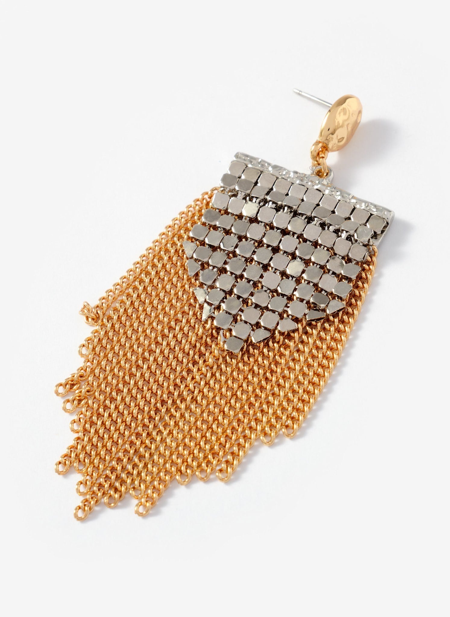Mixed Metal Fringed Statement Earrings