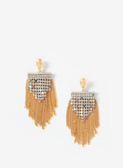 Mixed Metal Fringed Statement Earrings