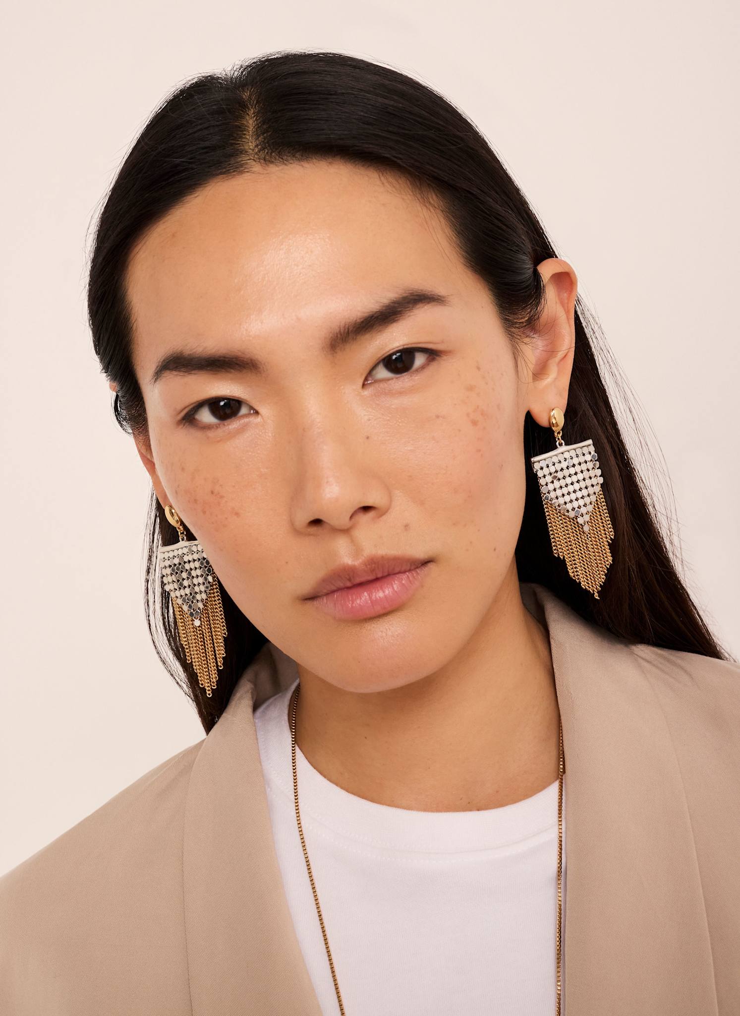 Mixed Metal Fringed Statement Earrings