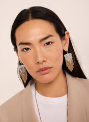 Mixed Metal Fringed Statement Earrings