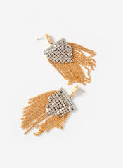 Mixed Metal Fringed Statement Earrings