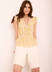 Yellow Cotton Floral Print Top