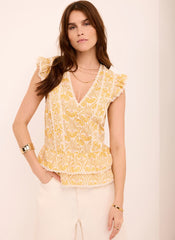 Yellow Cotton Floral Print Top