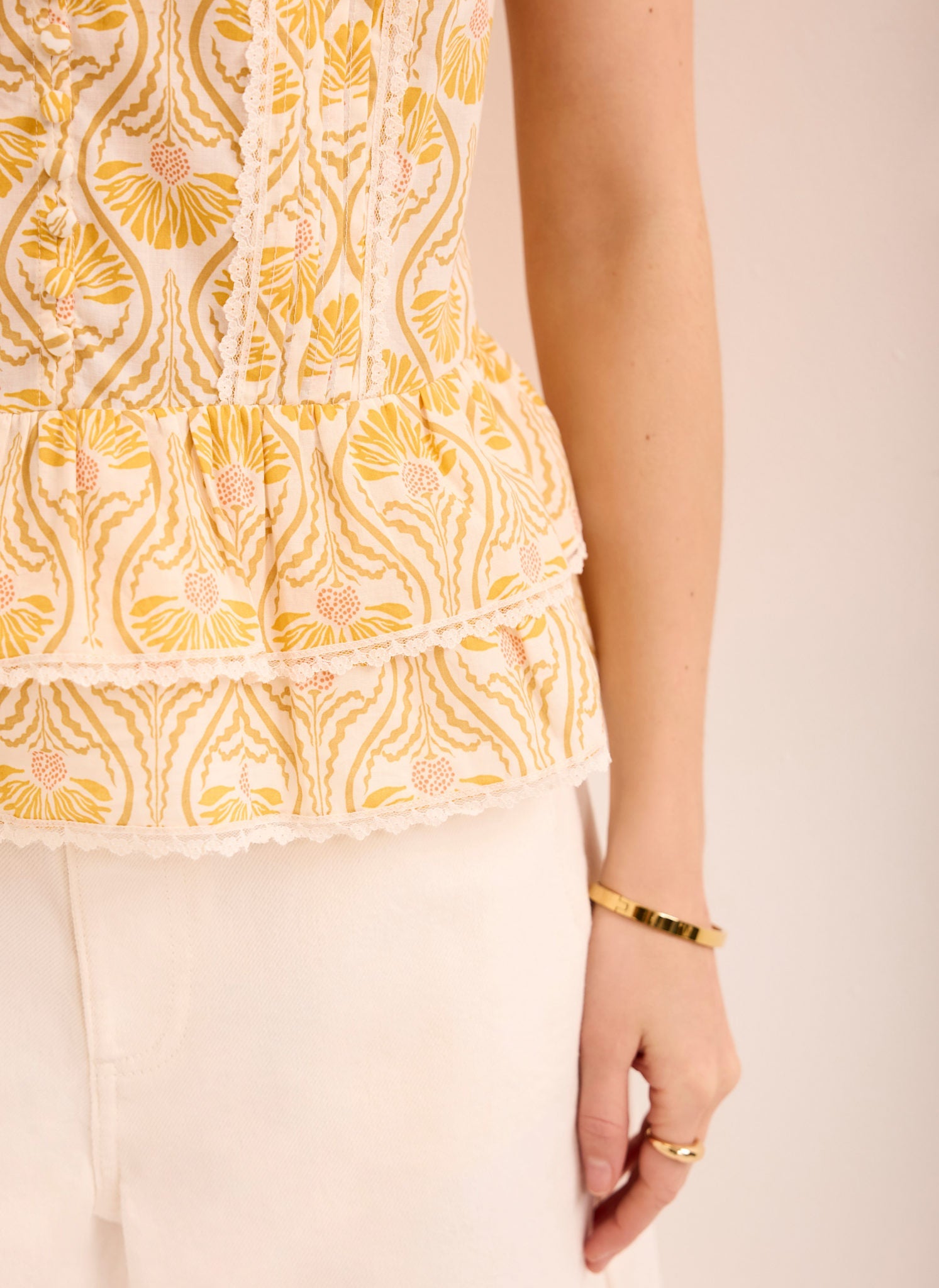 Yellow Cotton Floral Print Top