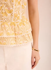Yellow Cotton Floral Print Top