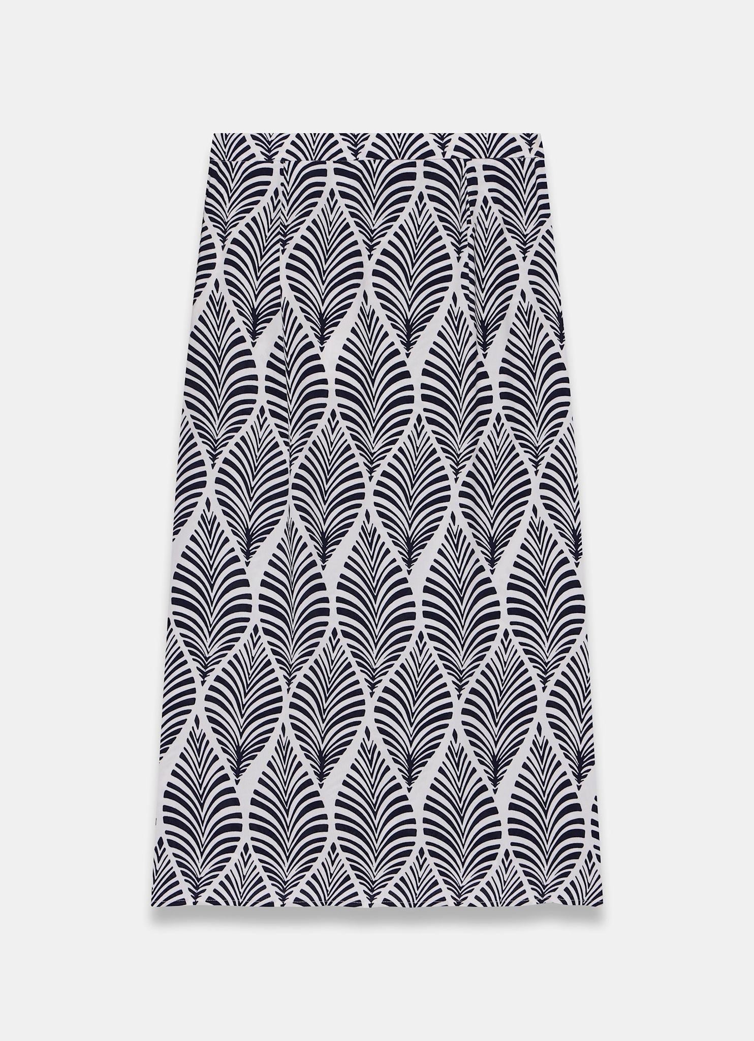 Navy Leaf Print Wrap Midi Skirt