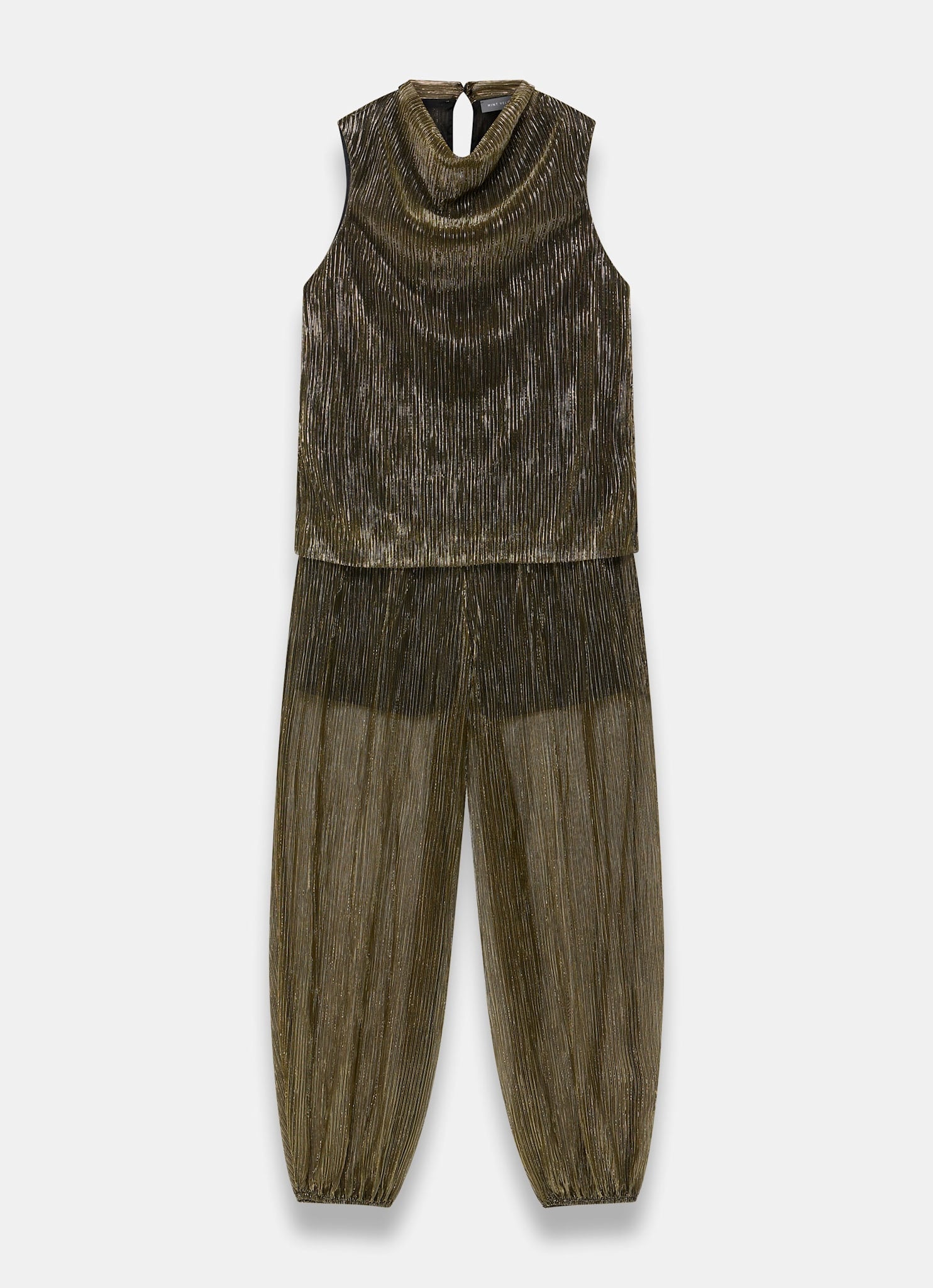 Gold Plisse Top and Balloon Trousers Set