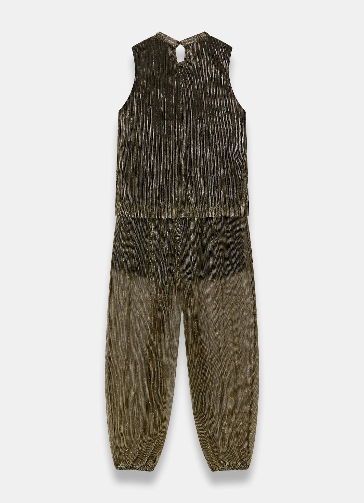 Gold Plisse Top and Balloon Trousers Set