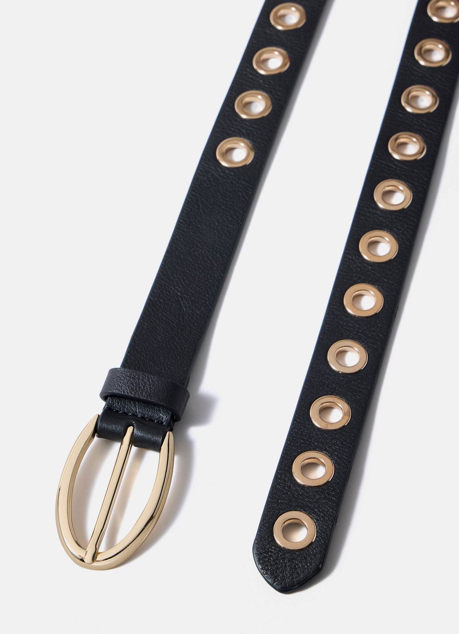 Black Leather Gold Eyelet Belt