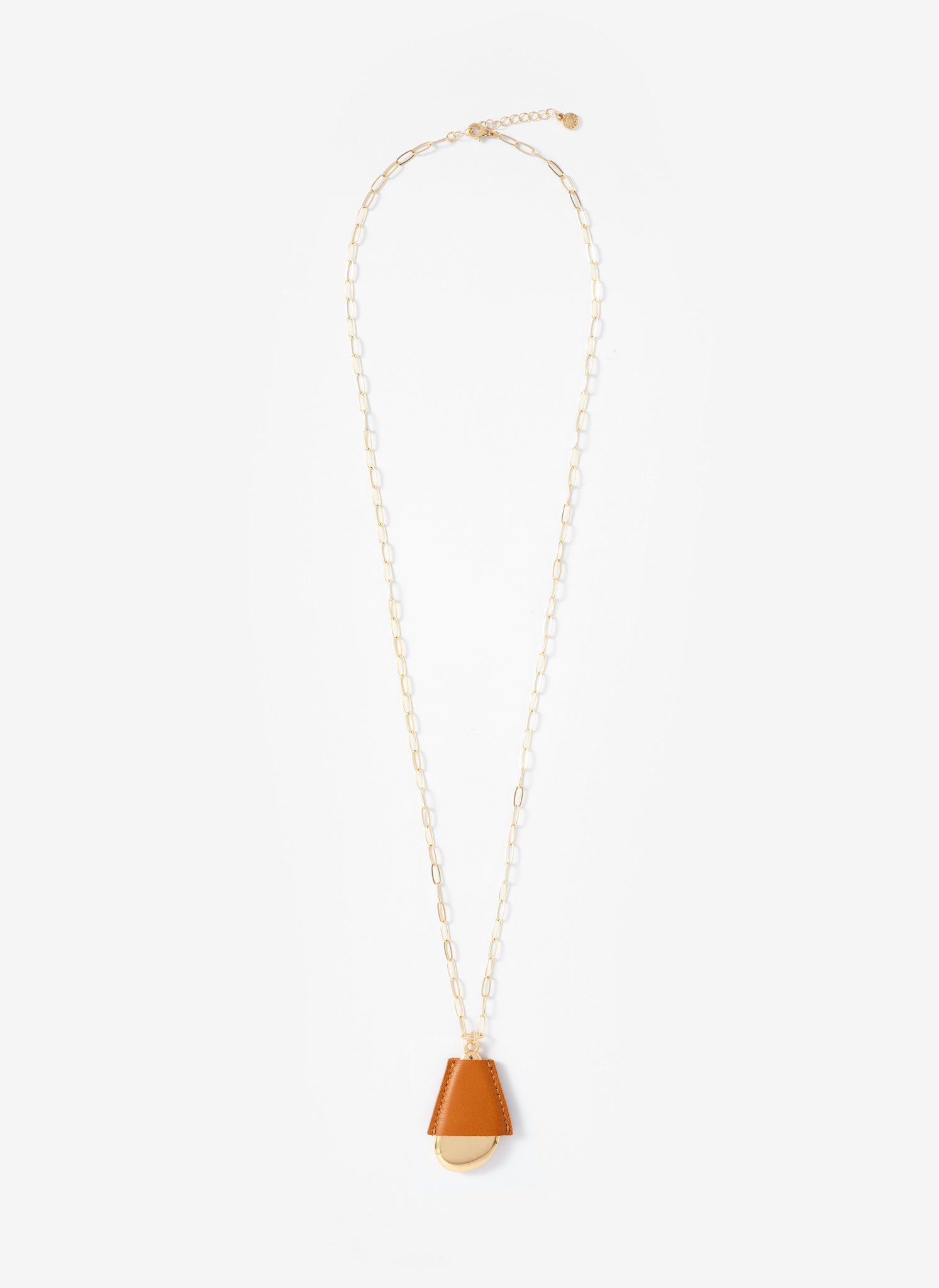 Gold Tone Faux Leather Cased Pendant Necklace