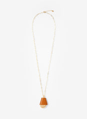 Gold Tone Faux Leather Cased Pendant Necklace